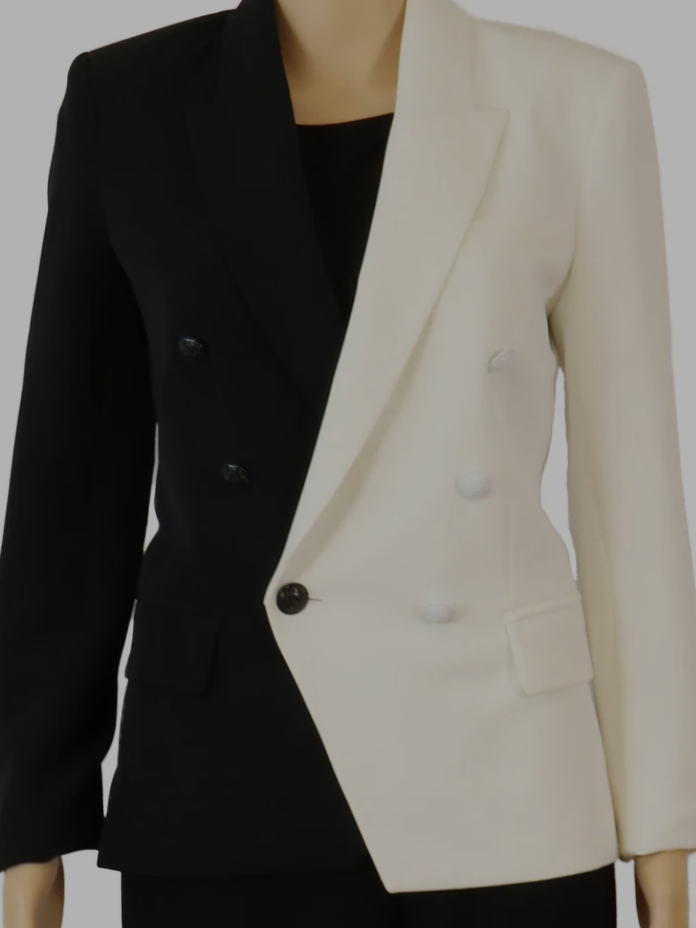 L'Agence Two-Tone Black and White Double-Breasted Blazer